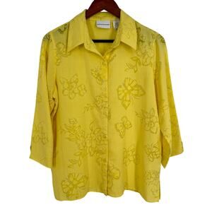 Alfred Dunner 8 Super Sparkly Yellow Butterflies Blouse Shirt Top Wearable Art